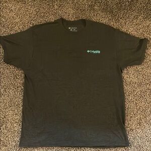 Columbia PFG Men's Soft Charcoal Tee with Teal Logo & Flag
